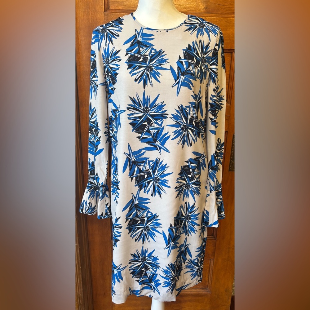 Tommy Hilfiger Blue and White Floral Long Sleeve Dress
